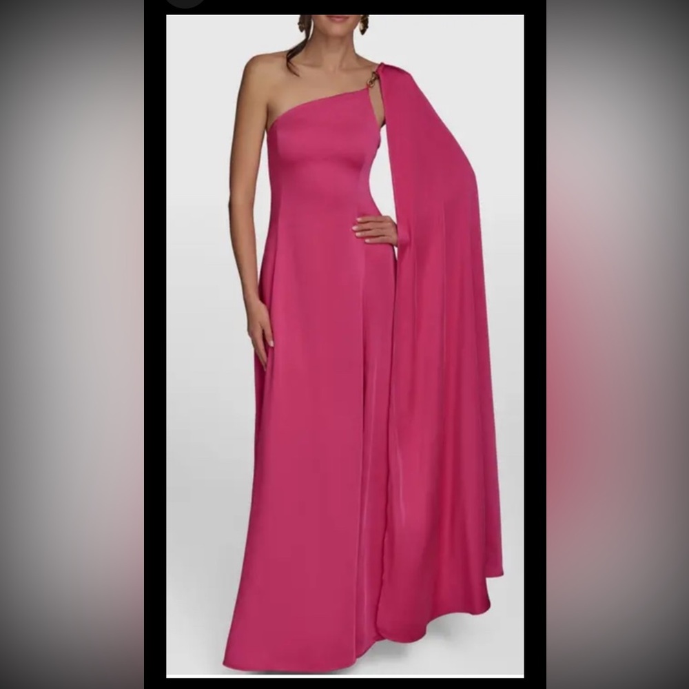 Donna Karan OpenBack,Bronze Tone Metal Chain Detail, Stretchy Satin Gown,sz6,new - Picture 1 of 16
